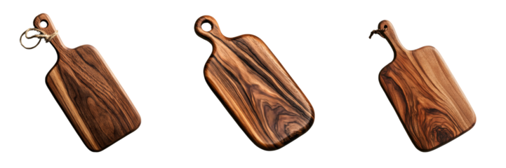Unique wooden cutting boards on transparent background
