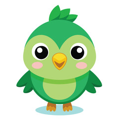 Fototapeta premium Cute Green Bird Cartoon Illustration: Adorable Kawaii Style Birdie Vector Graphic for Kids, Nature, and Animal Lovers