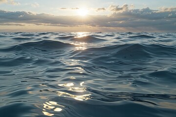 Isolated Underwater Sea Surface Segment Bathed in Sunlight and Surrounded by Waves