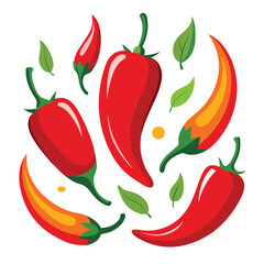 Red Chili Peppers Vector Illustration: Spicy Hot Peppers Clipart, Cooking Ingredient, Food Graphic, Kitchen Art, Colorful Vegetable Design