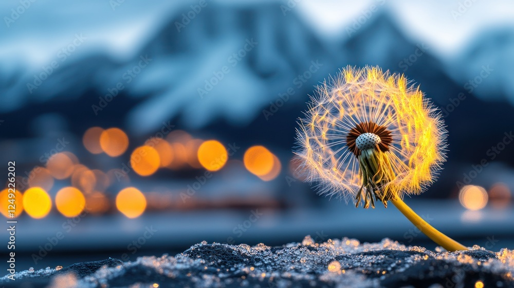 Poster beautiful dandelion in focus against a soft bokeh background