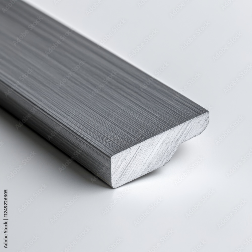 Poster shiny rectangular aluminum bar on light background with textured surface and clean edges for industr