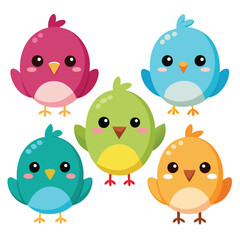 Fototapeta premium Cute Cartoon Birds Vector Illustration: Colorful Bird Clipart Set for Kids, Baby Shower Graphics, and Spring Designs