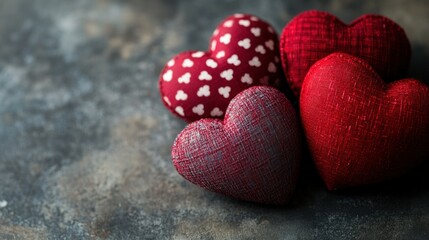 Obraz premium Colorful Fabric Hearts on Vintage Background for Romantic Decor