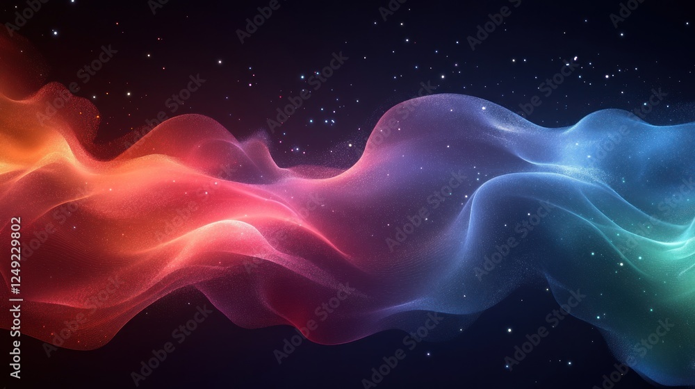 Aufkleber abstract colorful wave with glowing particles on dark background.