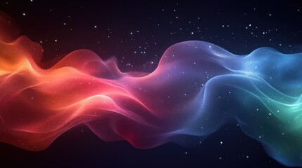 Obraz premium Abstract colorful wave with glowing particles on dark background.