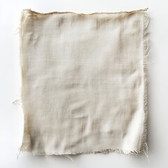 Beige fabric swatch, flat lay, white background, blank template