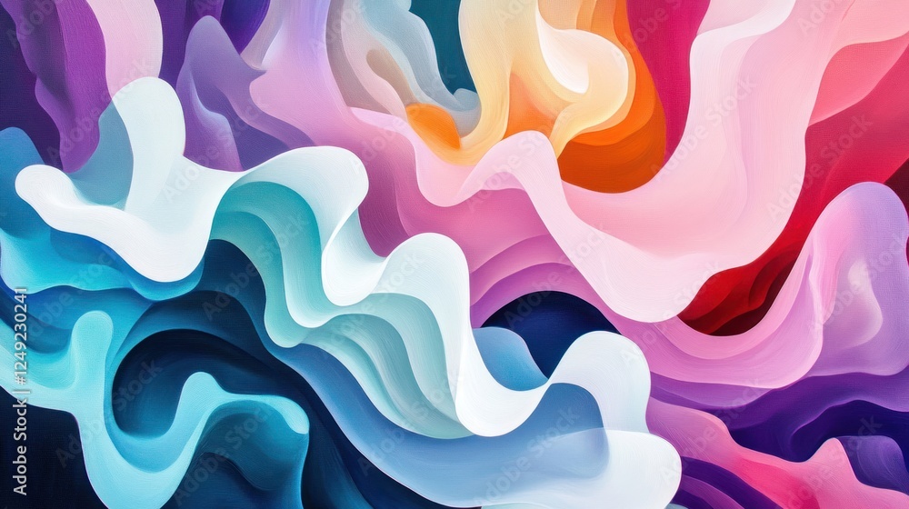 Poster Abstract colorful wavy background with layered paper effect.