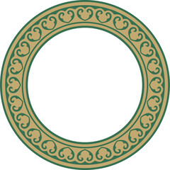 Vector gold with green round classic byzantine ornament. Circle, ring, border, Ancient Greece, Eastern Roman Empire frame. Decoration of the Russian Orthodox Church