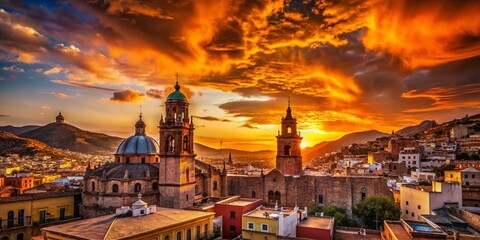 Fototapeta premium Zacatecas Silhouette: Majestic Sunset over Colonial Architecture
