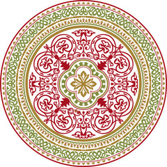 Vector colored round classic byzantine ornament. Circle, ring, border, Ancient Greece, Eastern Roman Empire frame. Decoration of the Russian Orthodox Church