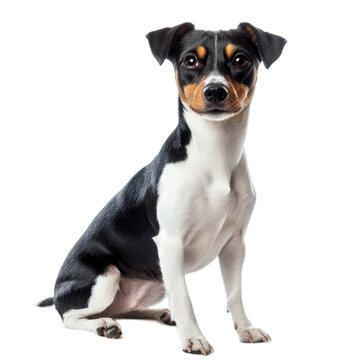 Adorable Portuguese Podengo Pequeno Dog Sitting on White Background