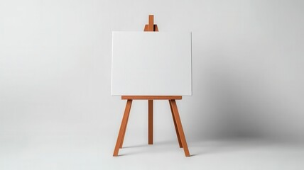 Blank canvas on wooden easel, ready for creativity, white isolate background.
