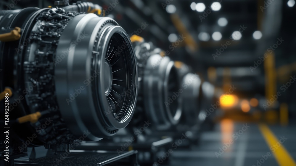 Aufkleber a close-up of jet engines in a factory setting, showcasing intricate design and engineering with a b