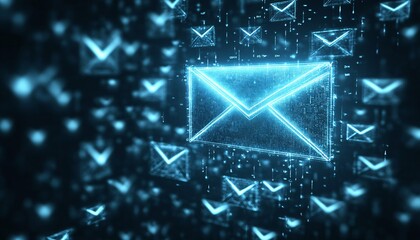 Illuminated Email Icon Symbolizing Growth in Digital Marketing Strategies with a Business Technology Background