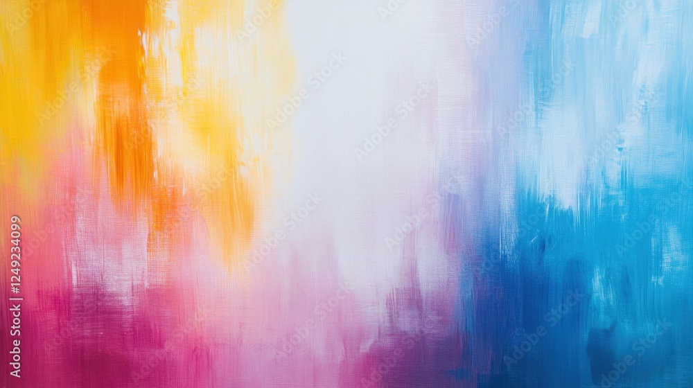 Poster a vibrant abstract painting featuring a blend of warm and cool colors, creating a dynamic and energe