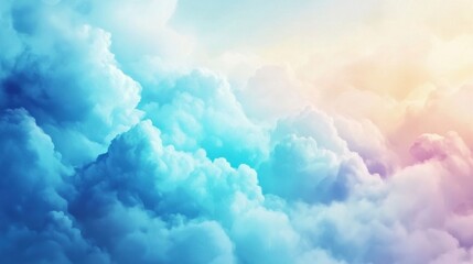 Fototapeta premium A serene sky filled with fluffy clouds in shades of blue and soft pastel hues, evoking a sense of tranquility and calmness.