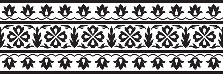 Vector monochrome black endless turkish national ornament. Seamless ottoman border, frame. Ethnic floral pattern of Seljuk Turks. Decoration of the Sultan's palaces