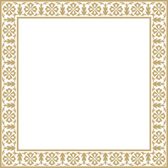 Vector golden square Turkish national ornament. Ottoman border, frame. Ethnic floral rectangle, Seljuk Turks pattern. Decoration of the Sultan's palaces
