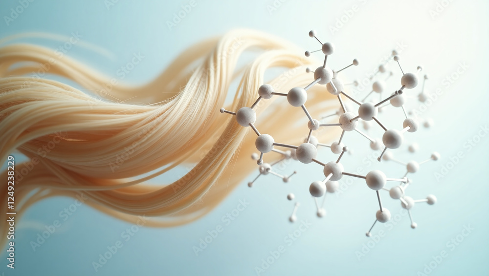 Poster the blonde hair is shown, which smoothly merges into a structure resembling a molecular network. thi