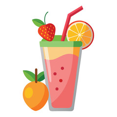 Vibrant Fruit Smoothie Illustration: Strawberry, Orange, Mango Juice Drink with Straw - Vector Graphic for Summer Refreshments