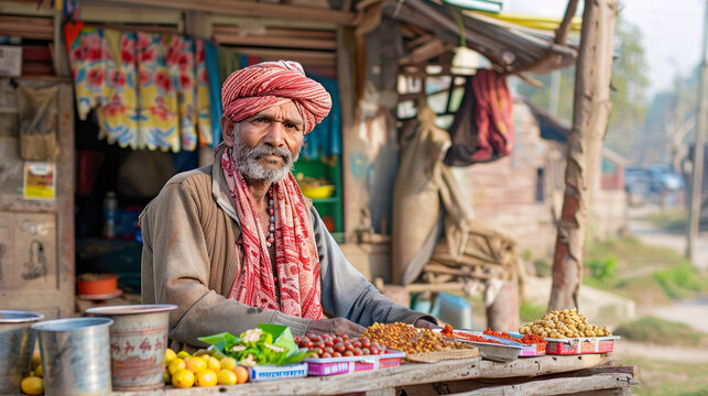 Indian farmer selling vegetables to direct costumer