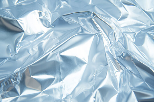 Shimmering silver foil with intricate wrinkled texture creating an abstract design suitable for various artistic applications