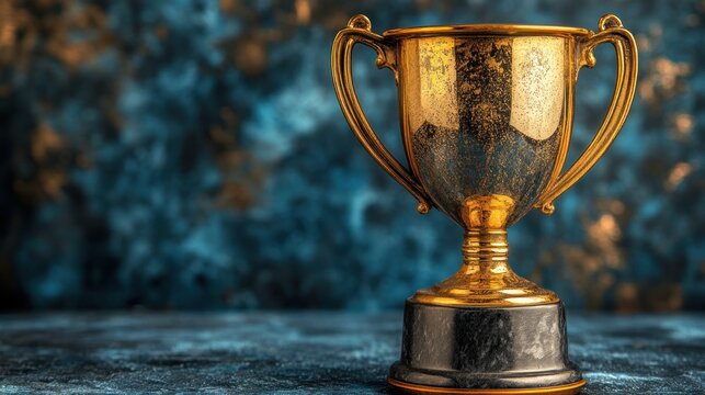 Gold trophy award win, dark background