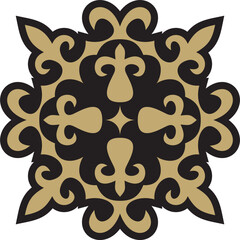 Vector golden and black  Kazakh national ornament. Ethnic pattern of the peoples of the Great Steppe,
