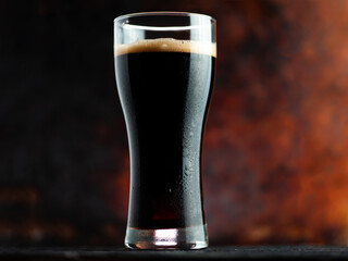 Stout cold beer glass close-up. dark craft beer