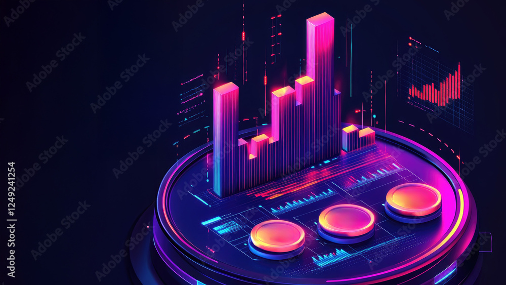 Poster futuristic data visualization with 3d graphs and digital elements