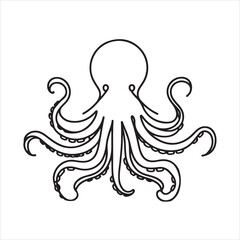 Single one line octopus silhouette on white background
