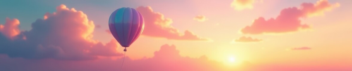 Obraz premium Pastel balloons floating against a sunrise sky , header image, festive, backdrop