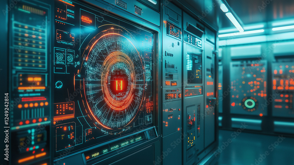 Poster ot security industrial defense. cybersecurity detection. infrastructure firewall. monitoring resilie