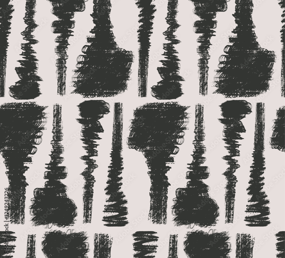 Poster brush curly, zig zag lines seamless pattern. art squiggles and daubs. dry brush squiggles ornament. 