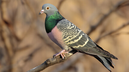 A pigeon sitting on a branch of a tree.