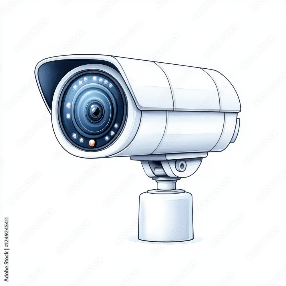 Aufkleber white security camera with modern design and sharp lens visible on plain background for surveillance