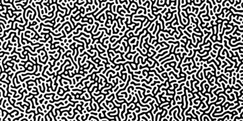 Abstract Turing organic wallpaper with background. Turing reaction diffusion monochrome seamless pattern with chaotic motion. Organic seamless patterns with rounded lines Diffusion reaction background