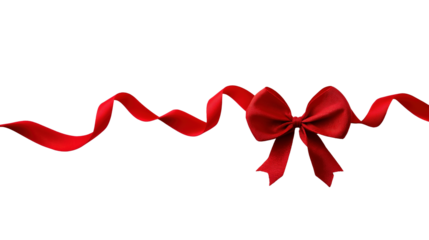 Red flowing ribbon bow image isolated transparent, ai generated. Vibrant gift wrap dynamic design cut out photo png. Congratulations. Festive holiday decor cutout element object photography