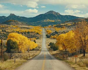 Fototapeta premium Autumn road through colorful mountain valley