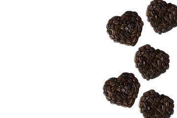 5 hearts from roasted coffee bean