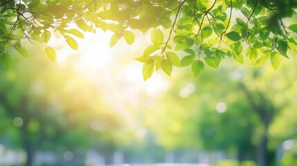 Obraz premium Tranquil Forest Glow with Soft Sunlight and Warm Tones, Perfect for Text Placement