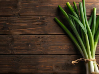 green onion on wooden background