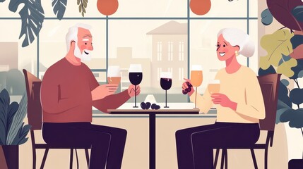 Cheerful Seniors Enjoying Drinks in Cozy Cafe