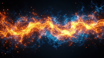 Fiery blue and orange energy streams, abstract background, digital art, website header