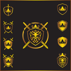 Set of fully editable icons for logo designs or any other digital or print media in a luxury golden theme