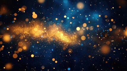 Obraz premium Abstract Blue Background with Golden Bokeh and Sparkling Confetti