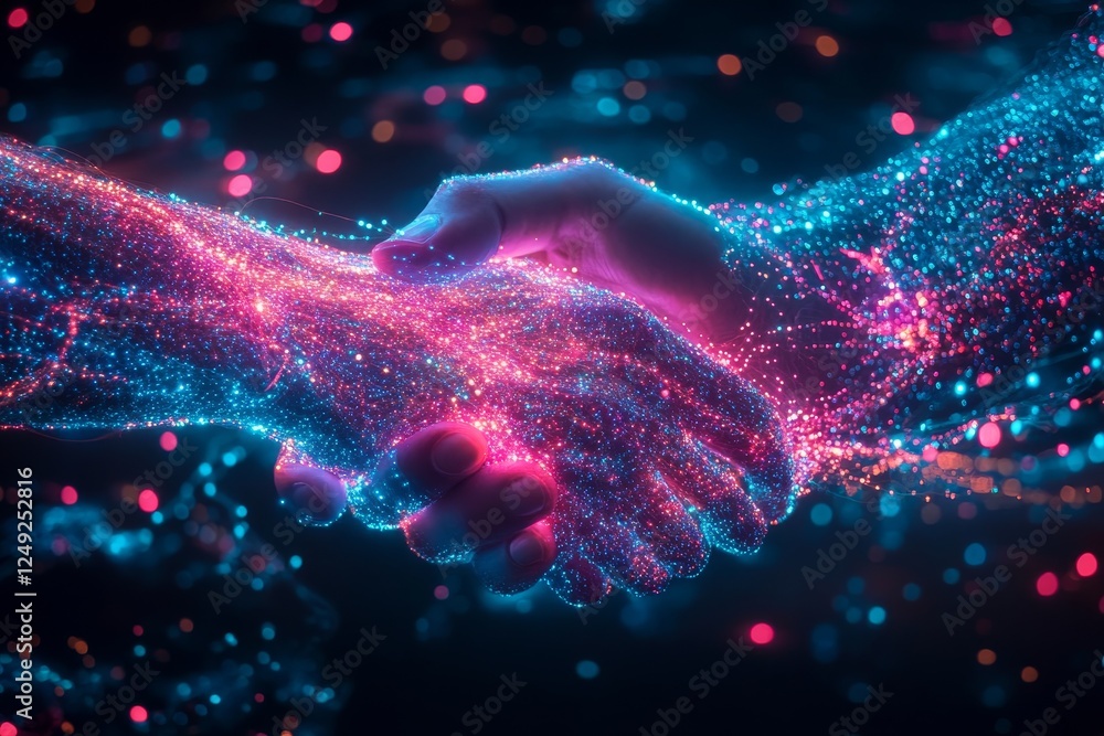 Poster digital handshake concept illustrating unity and collaboration