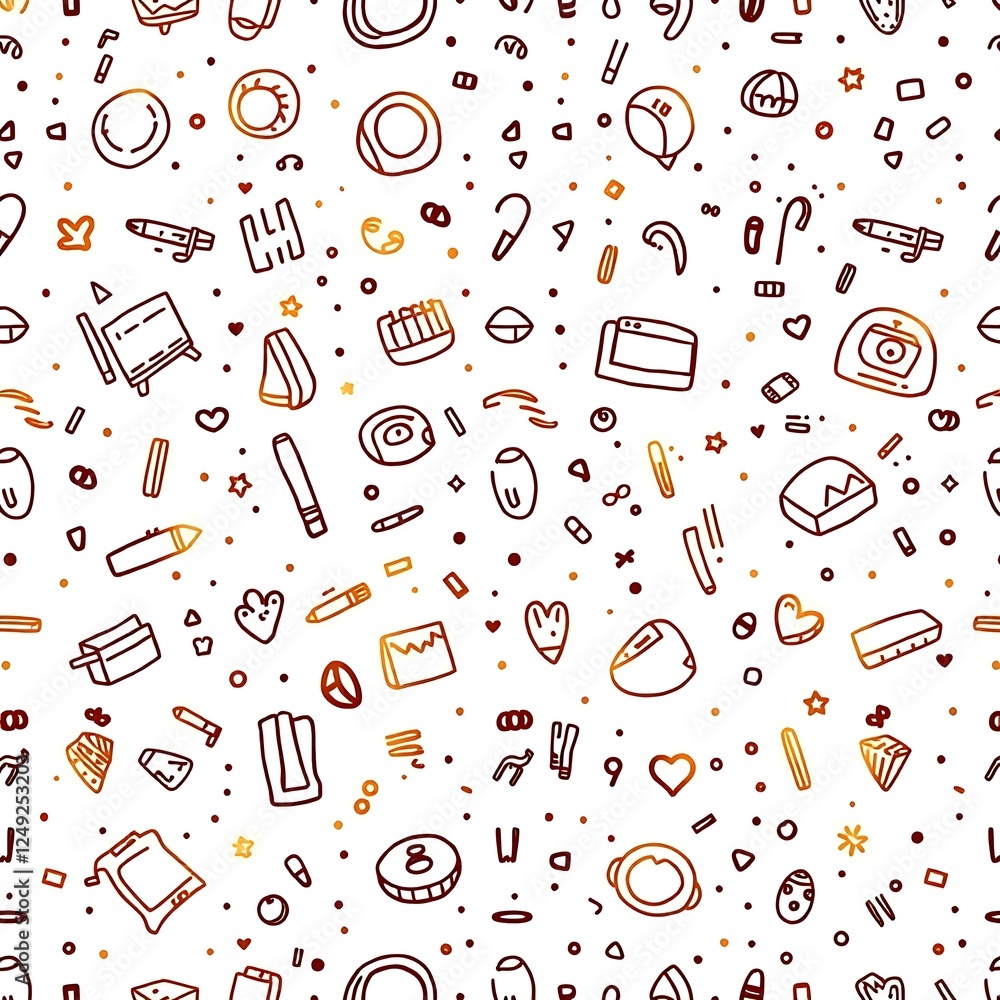 Poster stationery doodle pattern: a cheerful and playful seamless pattern featuring a delightful array of h