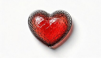 Heart-shaped glass object with red content on light background